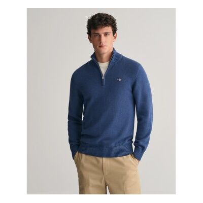 Gant für Herren. 8030170 Pullover mit halbem Reißverschluss Casual navy (L), Lässig, Baumwolle, Langarm, Marine Gant für Herren. 8030170 Pullover mit halbem Reißverschluss Casual navy (L), Lässig, Baumwolle, Langarm, Marine