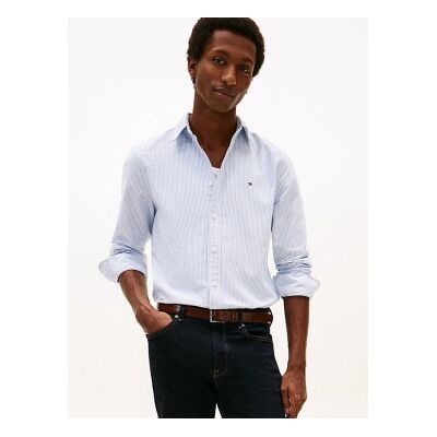 Tommy Hilfiger für Herren. MW0MW36238 Blaues gestreiftes Oxford-Hemd mit normaler Passform (M), Lässig, Baumwolle, Langarm Tommy Hilfiger für Herren. MW0MW36238 Blaues gestreiftes Oxford-Hemd mit normaler Passform (M), Lässig, Baumwolle, Langarm