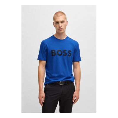 Boss für Herren. 50530990 Blaues T-Shirt mit Tape-Logo (M), Lässig, Baumwolle, Kurzarm Boss für Herren. 50530990 Blaues T-Shirt mit Tape-Logo (M), Lässig, Baumwolle, Kurzarm