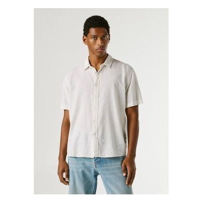 Pepe Jeans für Herren. PM3091193 Weißes Percy-Hemd (M), Lässig, Leinen, Kurzarm Pepe Jeans für Herren. PM3091193 Weißes Percy-Hemd (M), Lässig, Leinen, Kurzarm