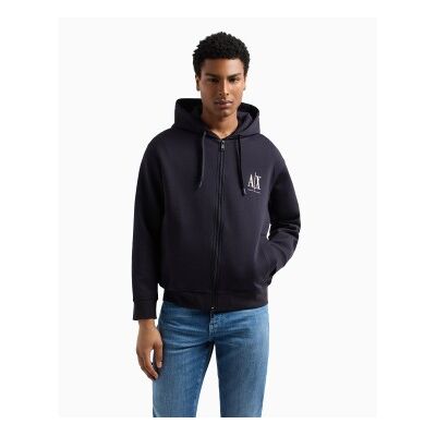 Giorgio Armani A X Armani Exchange für Herren. XM000371AF10818UB101 Kapuzensweatshirt mit durchgehendem Reißverschluss aus marineblauem laminiertem Baumwol Giorgio Armani A X Armani Exchange für Herren. XM000371AF10818UB101 Kapuzensweatshirt mit durchgehendem Reißverschluss aus marineblauem laminiertem Baumwol