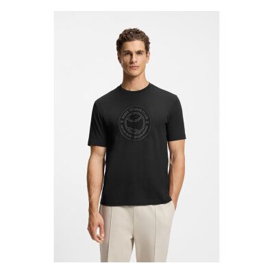 Boss für Herren. 50553648 T-Shirt mit schwarzer Tennis-Illustration (XL), Lässig, Baumwolle, Kurzarm Boss für Herren. 50553648 T-Shirt mit schwarzer Tennis-Illustration (XL), Lässig, Baumwolle, Kurzarm