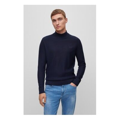 Boss für Herren. 50501761 Rollkragenpullover aus Wollmischung mit gesticktem Logo in Marineblau (M), Lässig, Wolle Boss für Herren. 50501761 Rollkragenpullover aus Wollmischung mit gesticktem Logo in Marineblau (M), Lässig, Wolle