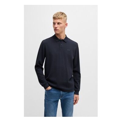 Boss für Herren. 50520710 Poloshirt aus Baumwolle mit navyfarbener Netzstruktur (M), Lässig, Langarm, Marine Boss für Herren. 50520710 Poloshirt aus Baumwolle mit navyfarbener Netzstruktur (M), Lässig, Langarm, Marine