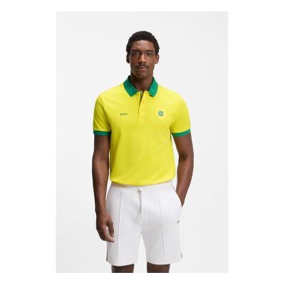 Boss für Herren. 50559263 Paddy-Poloshirt mit gelben Flaggendetails (M), Lässig, Baumwolle, Kurzarm Boss für Herren. 50559263 Paddy-Poloshirt mit gelben Flaggendetails (M), Lässig, Baumwolle, Kurzarm