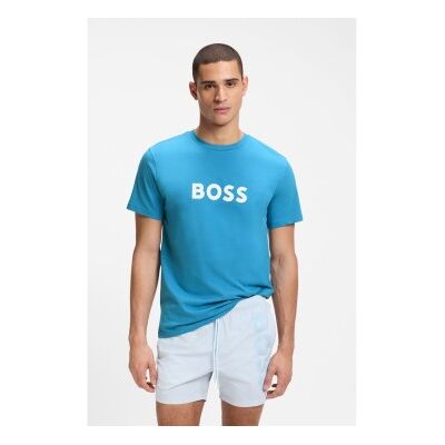 Boss für Herren. 50491706 T-Shirt aus Baumwolljersey mit türkisfarbenem Logodruck (L), Lässig, Baumwolle, Kurzarm Boss für Herren. 50491706 T-Shirt aus Baumwolljersey mit türkisfarbenem Logodruck (L), Lässig, Baumwolle, Kurzarm