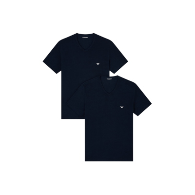 Giorgio Armani Emporio Armani für Herren. EM000392_AF14132 Set 2 T-Shirts für Zuhause aus elastischem Strick mit marineblauem V-Ausschnitt (L), Heimtextili Giorgio Armani Emporio Armani für Herren. EM000392_AF14132 Set 2 T-Shirts für Zuhause aus elastischem Strick mit marineblauem V-Ausschnitt (L), Heimtextili