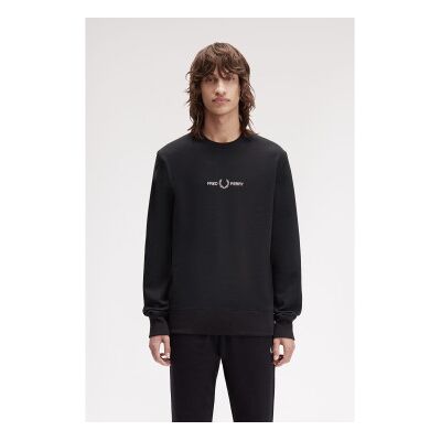 Fred Perry für Herren. M4727 Schwarzes besticktes Sweatshirt (S), Lässig, Baumwolle Fred Perry für Herren. M4727 Schwarzes besticktes Sweatshirt (S), Lässig, Baumwolle