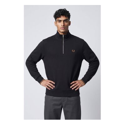 Fred Perry für Herren. M3574 Sweatshirt mit halblangem Reißverschluss schwarz (L), Lässig, Baumwolle Fred Perry für Herren. M3574 Sweatshirt mit halblangem Reißverschluss schwarz (L), Lässig, Baumwolle