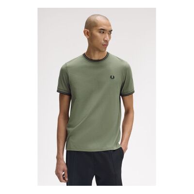 Fred Perry für Herren. M1588 Zwillings-T-Shirt (L), Lässig, Grün, Baumwolle, Kurzarm Fred Perry für Herren. M1588 Zwillings-T-Shirt (L), Lässig, Grün, Baumwolle, Kurzarm