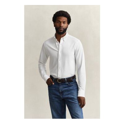 Gant für Herren. 3250271 Weißes Regular Fit Hemd aus elastischem Piqué-Strick (XXL), Lässig, Baumwolle, Langarm Gant für Herren. 3250271 Weißes Regular Fit Hemd aus elastischem Piqué-Strick (XXL), Lässig, Baumwolle, Langarm