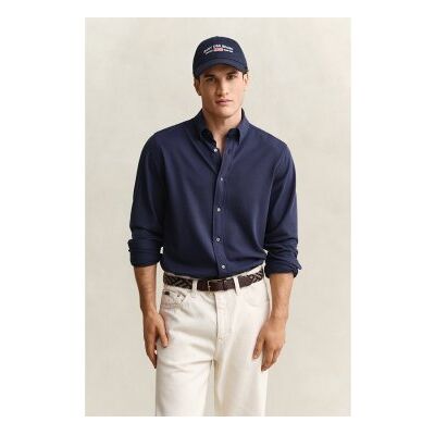 Gant für Herren. 3250271 Regular Fit Hemd aus elastischem Piqué-Strick in Marineblau (XL), Lässig, Baumwolle, Langarm Gant für Herren. 3250271 Regular Fit Hemd aus elastischem Piqué-Strick in Marineblau (XL), Lässig, Baumwolle, Langarm