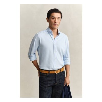 Gant für Herren. 3250271 Blaues Regular Fit Hemd aus elastischem Piqué-Strick (XS), Lässig, Baumwolle, Langarm Gant für Herren. 3250271 Blaues Regular Fit Hemd aus elastischem Piqué-Strick (XS), Lässig, Baumwolle, Langarm