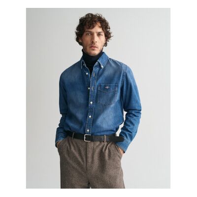 Gant für Herren. 3240199 Blaues Regular Fit Jeanshemd (S-), Lässig, Baumwolle, Langarm Gant für Herren. 3240199 Blaues Regular Fit Jeanshemd (S-), Lässig, Baumwolle, Langarm