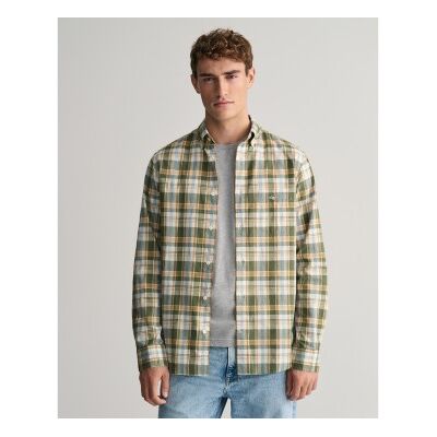 Gant für Herren. 3240062 Regular Fit Hemd aus Leinen und Baumwolle mit grünem Karo (S), Lässig, Langarm Gant für Herren. 3240062 Regular Fit Hemd aus Leinen und Baumwolle mit grünem Karo (S), Lässig, Langarm