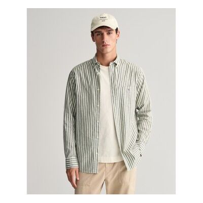Gant für Herren. 3240060 Grün gestreiftes Hemd aus Leinen und Baumwolle Regular Fit (M), Lässig, Langarm Gant für Herren. 3240060 Grün gestreiftes Hemd aus Leinen und Baumwolle Regular Fit (M), Lässig, Langarm