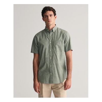 Gant für Herren. 3240101 Regular Fit Kurzarmhemd aus Baumwolle und Leinen grün (M), Lässig Gant für Herren. 3240101 Regular Fit Kurzarmhemd aus Baumwolle und Leinen grün (M), Lässig