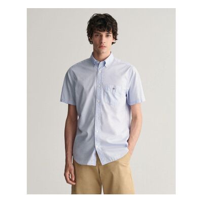 Gant für Herren. 3000101 Regular Fit Kurzarmhemd aus blauer Popeline (3XL), Lässig, Baumwolle Gant für Herren. 3000101 Regular Fit Kurzarmhemd aus blauer Popeline (3XL), Lässig, Baumwolle