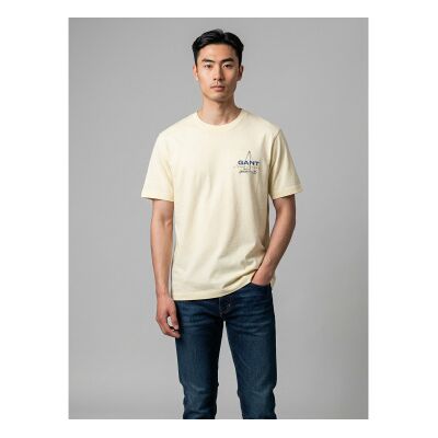 Gant für Herren. 2003404 Gelbes Logo-T-Shirt (S), Lässig, Baumwolle, Kurzarm Gant für Herren. 2003404 Gelbes Logo-T-Shirt (S), Lässig, Baumwolle, Kurzarm