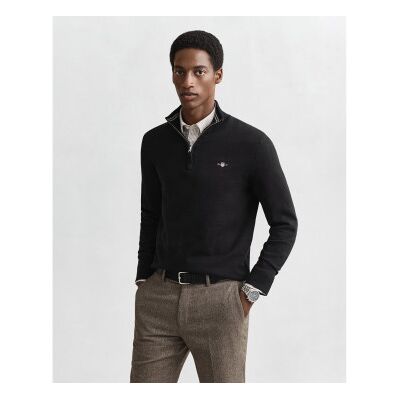 Gant für Herren. 8030564 Schwarzer Classic Cotton Pullover mit halbem Reißverschluss (S), Lässig, Baumwolle, Kurzarm Gant für Herren. 8030564 Schwarzer Classic Cotton Pullover mit halbem Reißverschluss (S), Lässig, Baumwolle, Kurzarm