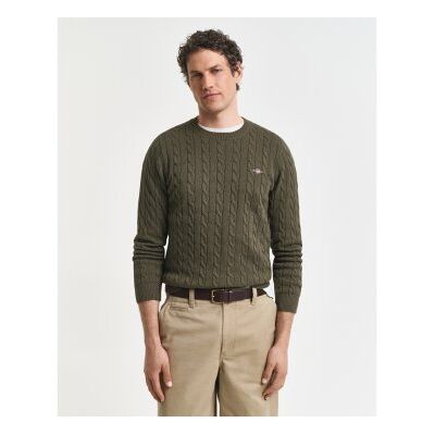 Gant für Herren. 8050601 Rundhalspullover mit Zopfmuster aus grüner Baumwolle (S), Lässig Gant für Herren. 8050601 Rundhalspullover mit Zopfmuster aus grüner Baumwolle (S), Lässig