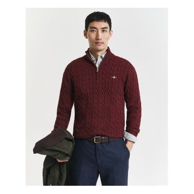 Gant für Herren. 8050603 Zopfstrick-Pullover mit kurzem Reißverschluss aus burgunderfarbener Baumwolle (XL), Lässig, Kastanienbraun, Bordeau Gant für Herren. 8050603 Zopfstrick-Pullover mit kurzem Reißverschluss aus burgunderfarbener Baumwolle (XL), Lässig, Kastanienbraun, Bordeau
