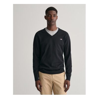Gant für Herren. 8030562 Klassischer schwarzer Baumwollpullover mit V-Ausschnitt (5XL), Lässig, Baumwolle Gant für Herren. 8030562 Klassischer schwarzer Baumwollpullover mit V-Ausschnitt (5XL), Lässig, Baumwolle