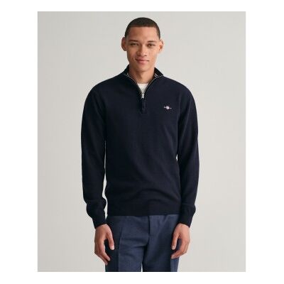Gant für Herren. 87213 Sehr feiner Pullover aus Schafwolle mit marinefarbenem Halbreißverschluss (L), Lässig, Klassisch Gant für Herren. 87213 Sehr feiner Pullover aus Schafwolle mit marinefarbenem Halbreißverschluss (L), Lässig, Klassisch