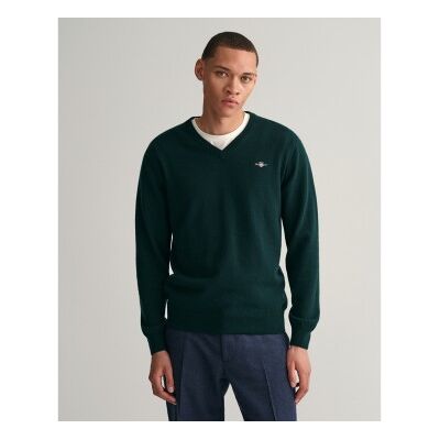 Gant für Herren. 87212 Pullover mit V-Ausschnitt aus feiner grüner Wolle (S), Lässig, Langarm Gant für Herren. 87212 Pullover mit V-Ausschnitt aus feiner grüner Wolle (S), Lässig, Langarm