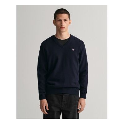 Gant für Herren. 87212 V-Ausschnitt-Pullover navy (S), Lässig, Wolle, Langarm, Marine Gant für Herren. 87212 V-Ausschnitt-Pullover navy (S), Lässig, Wolle, Langarm, Marine