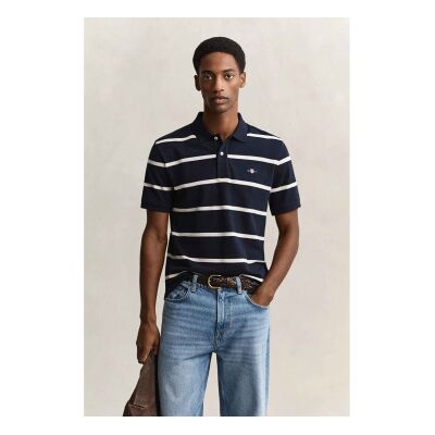 Gant für Herren. 2014094 Gestreiftes Poloshirt in Navy (S), Lässig, Baumwolle, Kurzarm, Marine Gant für Herren. 2014094 Gestreiftes Poloshirt in Navy (S), Lässig, Baumwolle, Kurzarm, Marine