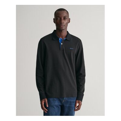 Gant für Herren. 2065004 Schwarzes Kontrast-Piqué-Poloshirt (S), Lässig, Baumwolle, Langarm Gant für Herren. 2065004 Schwarzes Kontrast-Piqué-Poloshirt (S), Lässig, Baumwolle, Langarm