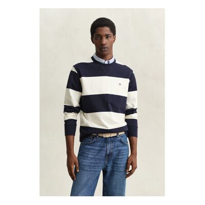 Gant für Herren. 2067117 Gestreiftes marineblaues Sweatshirt mit Rundhalsausschnitt (M), Lässig, Baumwolle Gant für Herren. 2067117 Gestreiftes marineblaues Sweatshirt mit Rundhalsausschnitt (M), Lässig, Baumwolle