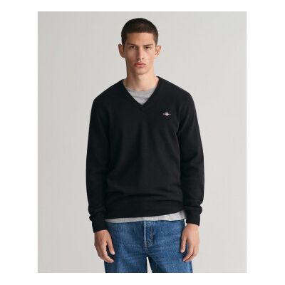 Gant für Herren. 87212 V-Ausschnitt-Pullover schwarz (S), Lässig, Wolle Gant für Herren. 87212 V-Ausschnitt-Pullover schwarz (S), Lässig, Wolle