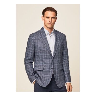 Hackett London für Herren. HM443177 Prince of Wales Blazer blau (38/32), Lässig, Seide, Langarm Hackett London für Herren. HM443177 Prince of Wales Blazer blau (38/32), Lässig, Seide, Langarm