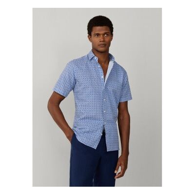 Hackett London für Herren. HM3010651 Lehm Print Shirt blau (L), Lässig, Baumwolle, Kurzarm Hackett London für Herren. HM3010651 Lehm Print Shirt blau (L), Lässig, Baumwolle, Kurzarm