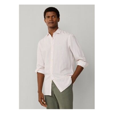 Hackett London für Herren. HM3010634 Leinenhemd Summer Stripe orange (S), Baumwolle, Klassisch, Langarm Hackett London für Herren. HM3010634 Leinenhemd Summer Stripe orange (S), Baumwolle, Klassisch, Langarm