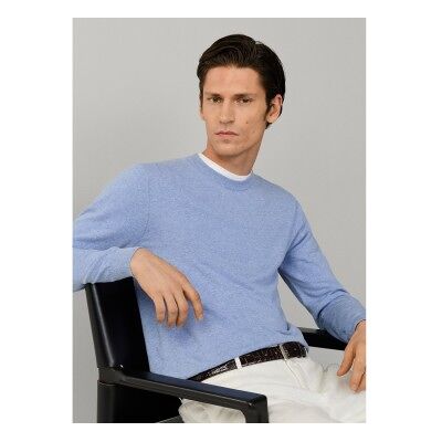 Hackett London für Herren. HM7000171 Blauer Leinenpullover (M), Lässig, Baumwolle Hackett London für Herren. HM7000171 Blauer Leinenpullover (M), Lässig, Baumwolle