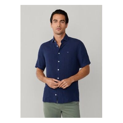 Hackett London für Herren. HM3010633 GMD Leinenhemd navy (M), Lässig, Kurzarm, Marine Hackett London für Herren. HM3010633 GMD Leinenhemd navy (M), Lässig, Kurzarm, Marine