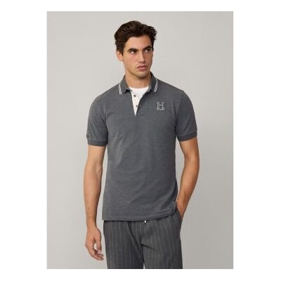Hackett London für Herren. HM563381 Heritage H Poloshirt grau (XL), Lässig, Baumwolle, Kurzarm Hackett London für Herren. HM563381 Heritage H Poloshirt grau (XL), Lässig, Baumwolle, Kurzarm