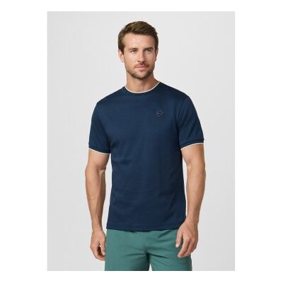 Hackett London für Herren. HM5000096 T-Shirt mit navyfarbenem Logo in klassischer Passform (S), Lässig, Baumwolle, Kurzarm, Marine Hackett London für Herren. HM5000096 T-Shirt mit navyfarbenem Logo in klassischer Passform (S), Lässig, Baumwolle, Kurzarm, Marine