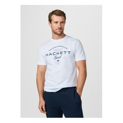 Hackett London für Herren. HM5000098 Grafisches Club-T-Shirt mit klassischer Passform Logo weiß (XL), Lässig, Baumwolle, Kurzarm Hackett London für Herren. HM5000098 Grafisches Club-T-Shirt mit klassischer Passform Logo weiß (XL), Lässig, Baumwolle, Kurzarm