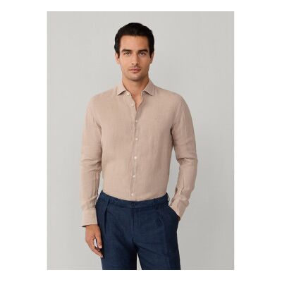 Hackett London für Herren. HM3010636 Leinenhemd gefärbtes Leinen tailliert beige (XL), Lässig, Langarm Hackett London für Herren. HM3010636 Leinenhemd gefärbtes Leinen tailliert beige (XL), Lässig, Langarm