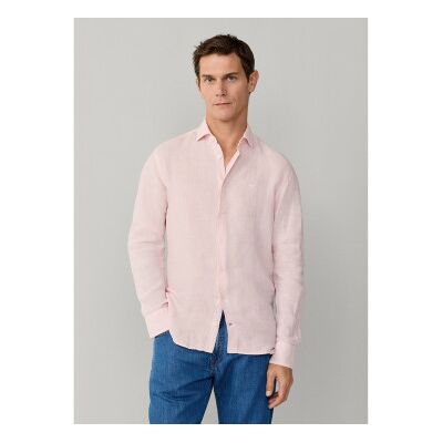 Hackett London für Herren. HM3010636 Gefärbtes Leinenhemd taillierte Passform tailliert rosa (L), Lässig, Langarm Hackett London für Herren. HM3010636 Gefärbtes Leinenhemd taillierte Passform tailliert rosa (L), Lässig, Langarm