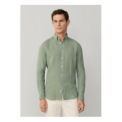 Hackett London für Herren. HM3010635 Tailliertes Leinenhemd grün (S), Lässig, Langarm Hackett London für Herren. HM3010635 Tailliertes Leinenhemd grün (S), Lässig, Langarm
