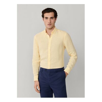Hackett London für Herren. HM3010635 Leinenhemd gefärbtes Leinen tailliert gelb (XXL), Lässig, Langarm Hackett London für Herren. HM3010635 Leinenhemd gefärbtes Leinen tailliert gelb (XXL), Lässig, Langarm