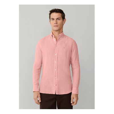 Hackett London für Herren. HM3010635 Maßgeschneidertes Hemd aus gefärbtem Leinen rosa (M), Lässig, Langarm Hackett London für Herren. HM3010635 Maßgeschneidertes Hemd aus gefärbtem Leinen rosa (M), Lässig, Langarm