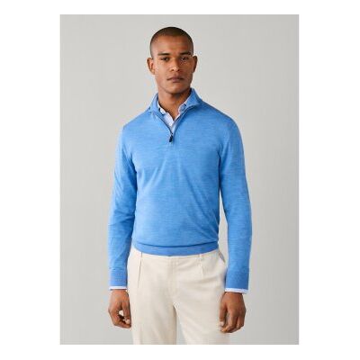 Hackett London für Herren. HM7000205 Ess Merino Hzip-Pullover mit Reißverschluss, blau (L), Lässig, Wolle, Klassisch Hackett London für Herren. HM7000205 Ess Merino Hzip-Pullover mit Reißverschluss, blau (L), Lässig, Wolle, Klassisch