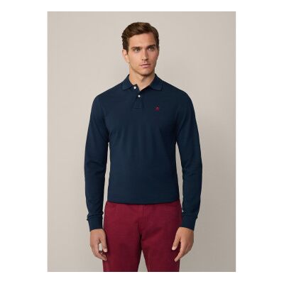Hackett London für Herren. HM550887 Langärmeliges Piqué-Poloshirt in klassischer Marineblau (L), Lässig, Baumwolle, Langarm Hackett London für Herren. HM550887 Langärmeliges Piqué-Poloshirt in klassischer Marineblau (L), Lässig, Baumwolle, Langarm