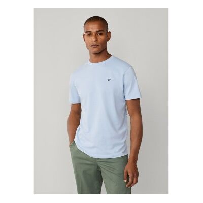 Hackett London für Herren. HM5000100 T-Shirt mit blauem Logo in klassischer Passform (S), Lässig, Baumwolle, Kurzarm Hackett London für Herren. HM5000100 T-Shirt mit blauem Logo in klassischer Passform (S), Lässig, Baumwolle, Kurzarm